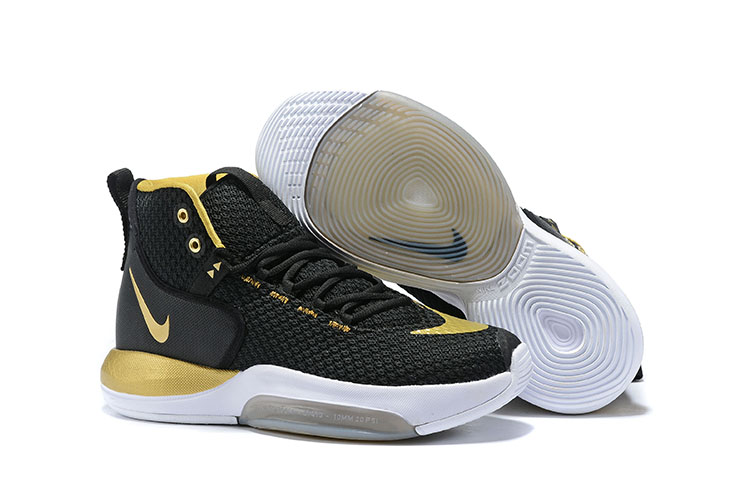 Nike Zoom Rise 2019 Black Gold White Basketball Shoes